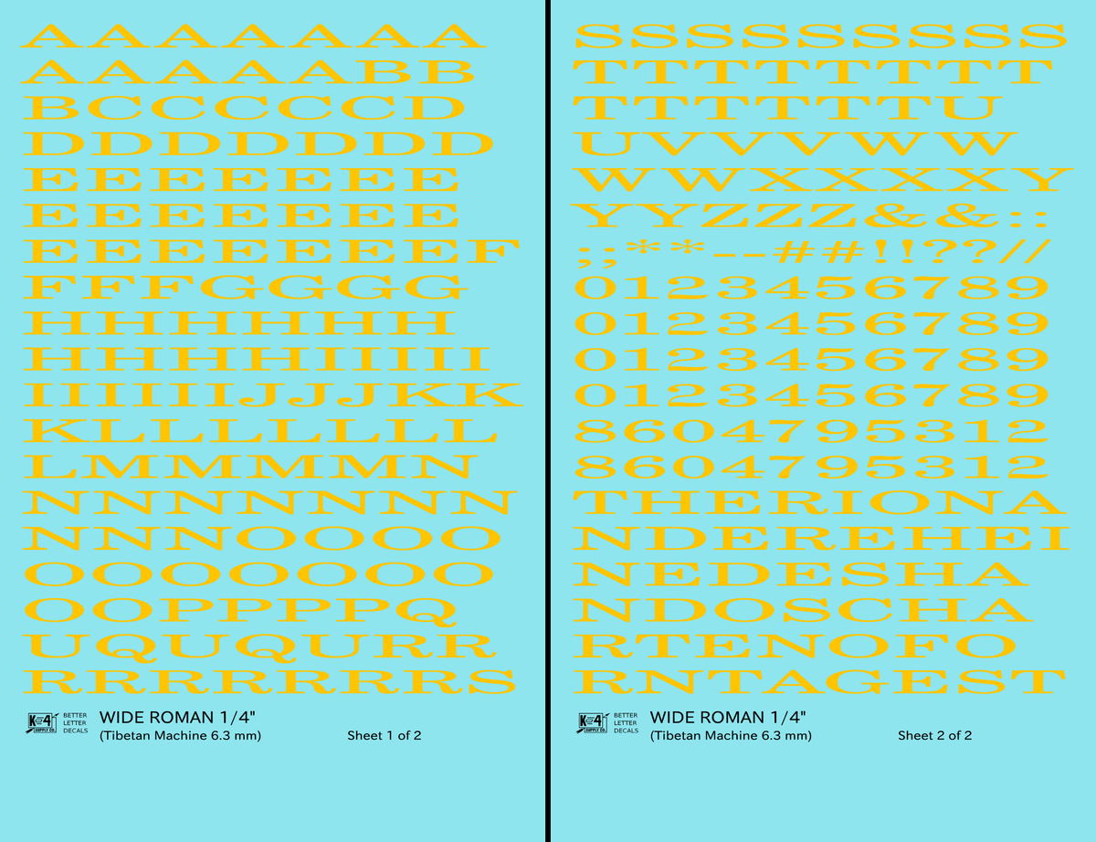 Wide Roman Letter Number Alphabet