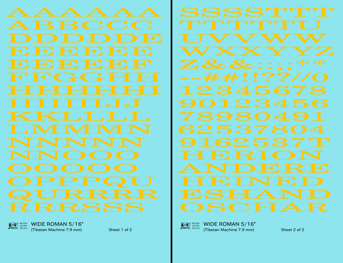 Wide Roman Letter Number Alphabet