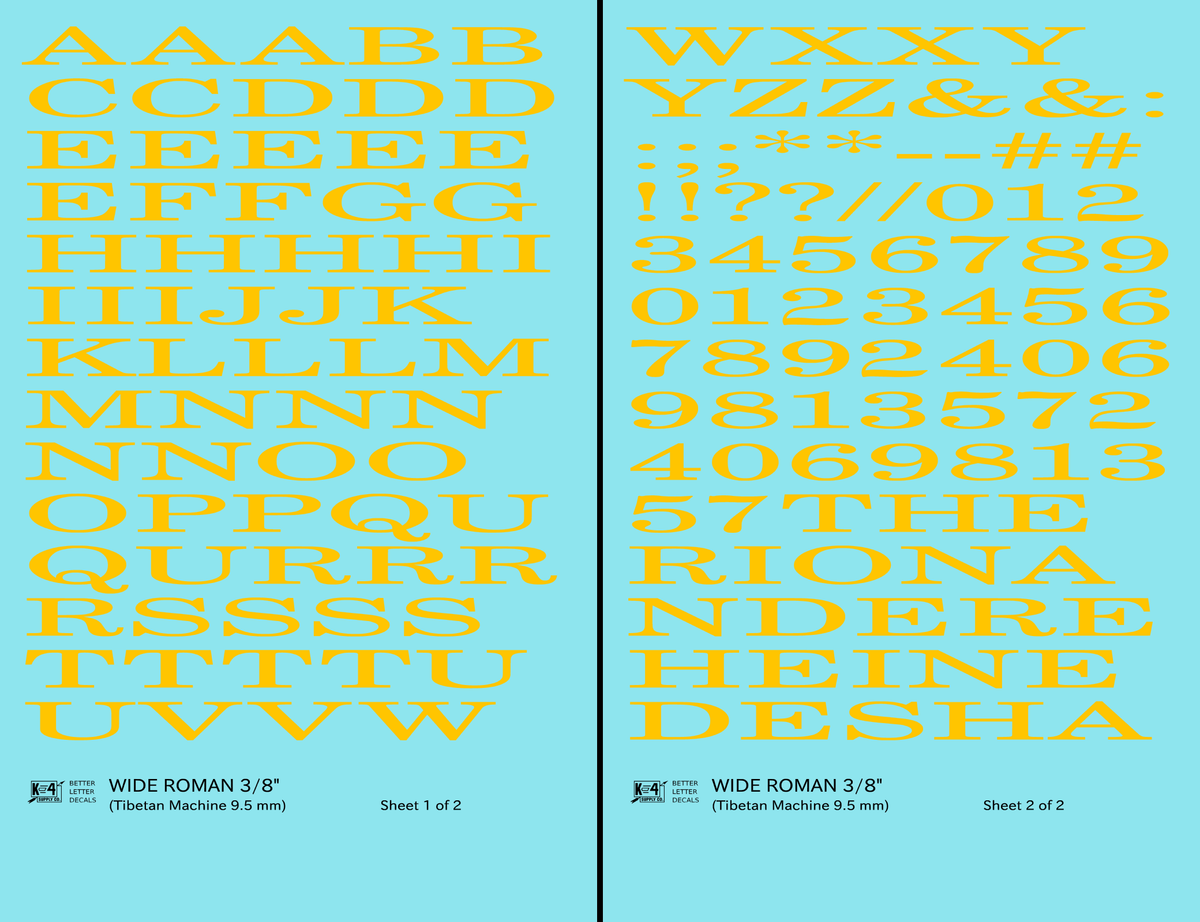 Wide Roman Letter Number Alphabet
