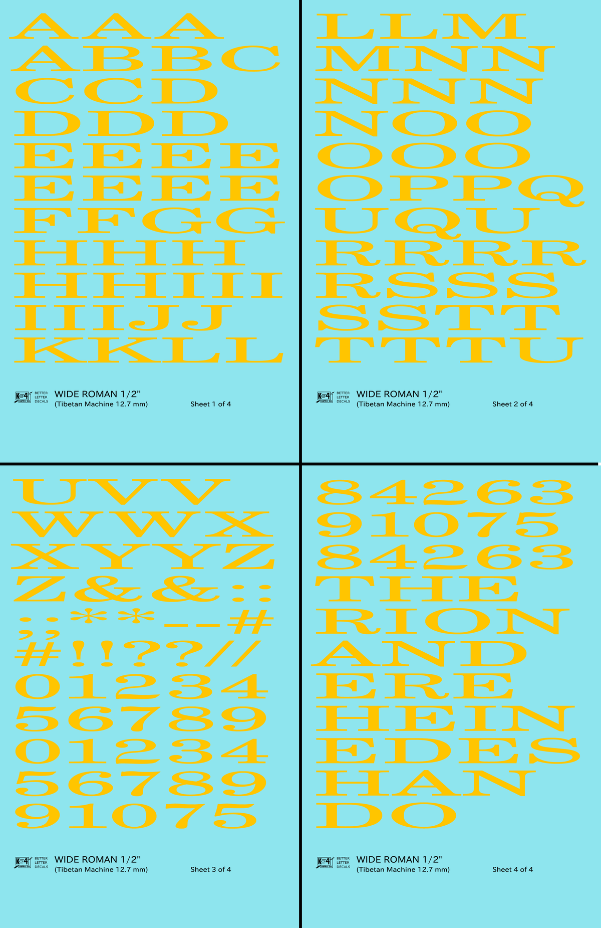 Wide Roman Letter Number Alphabet