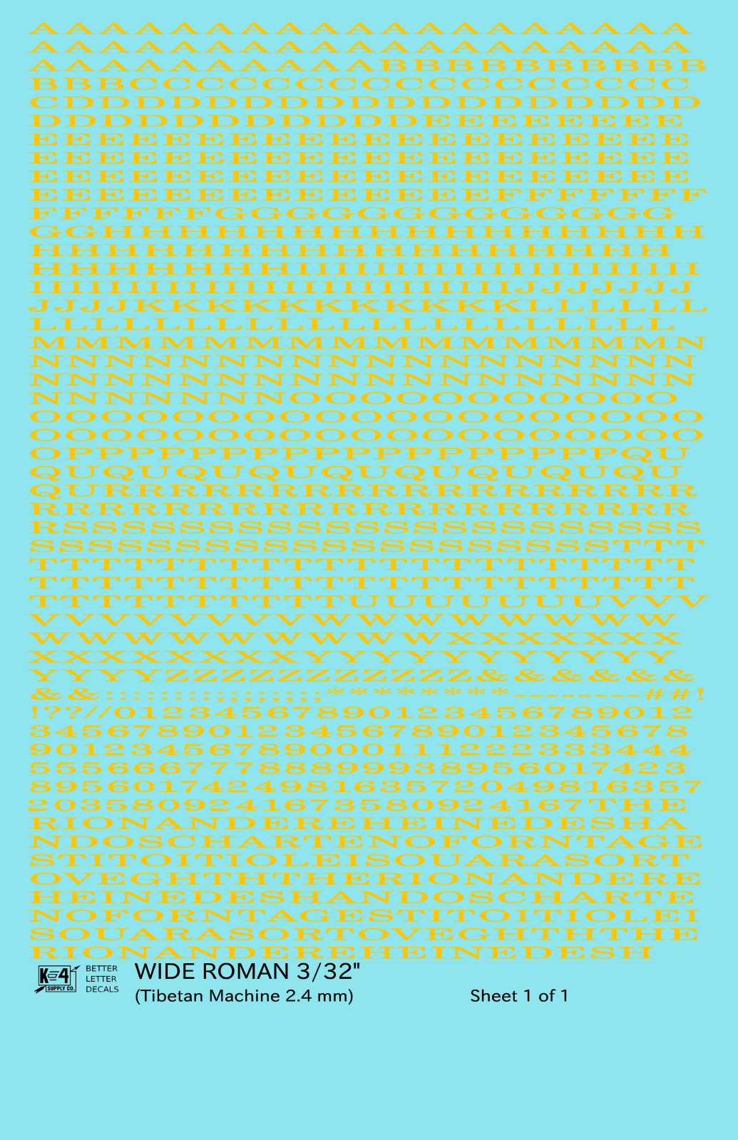 Wide Roman Letter Number Alphabet