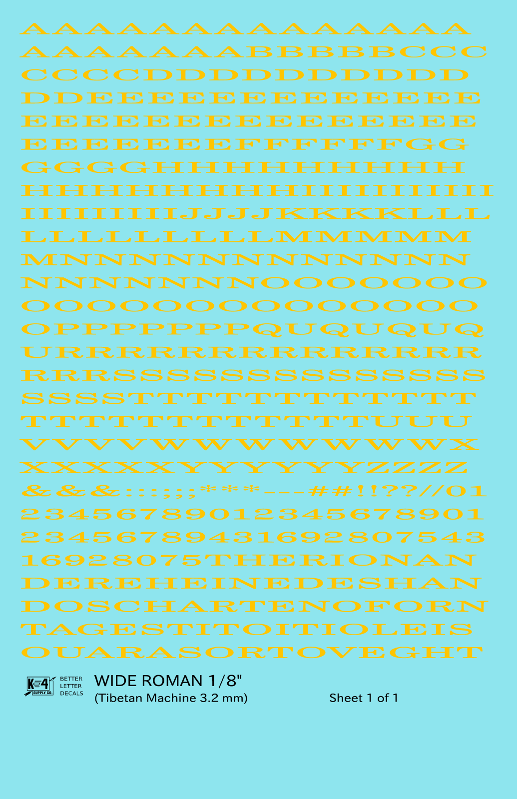 Wide Roman Letter Number Alphabet
