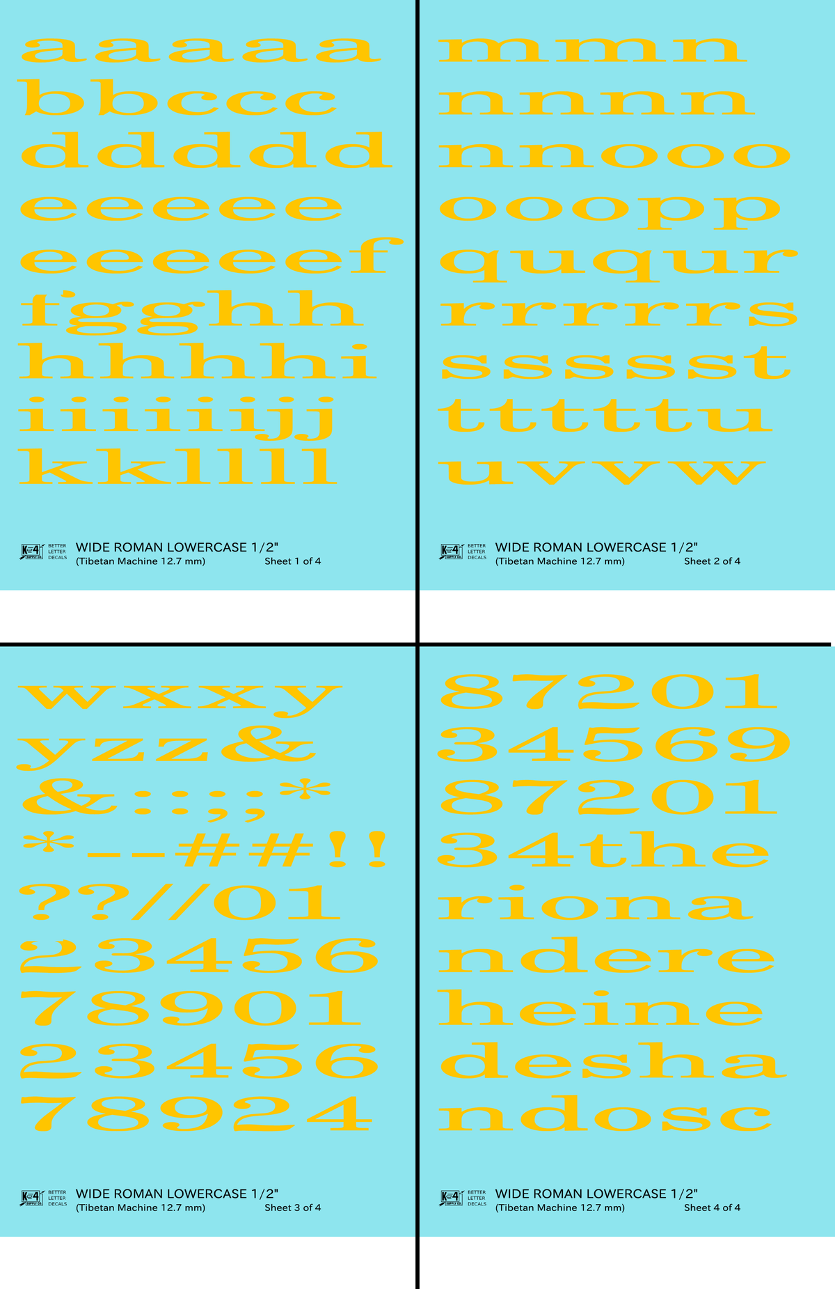 Lowercase Wide Roman Letter Number Alphabet