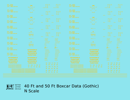40 To 50 Ft Boxcar Gothic Font Dimensional Data Set
