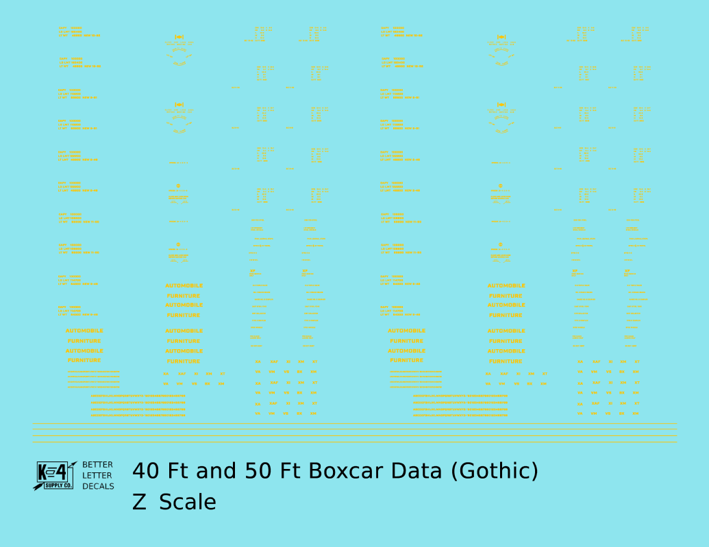 40 To 50 Ft Boxcar Gothic Font Dimensional Data Set