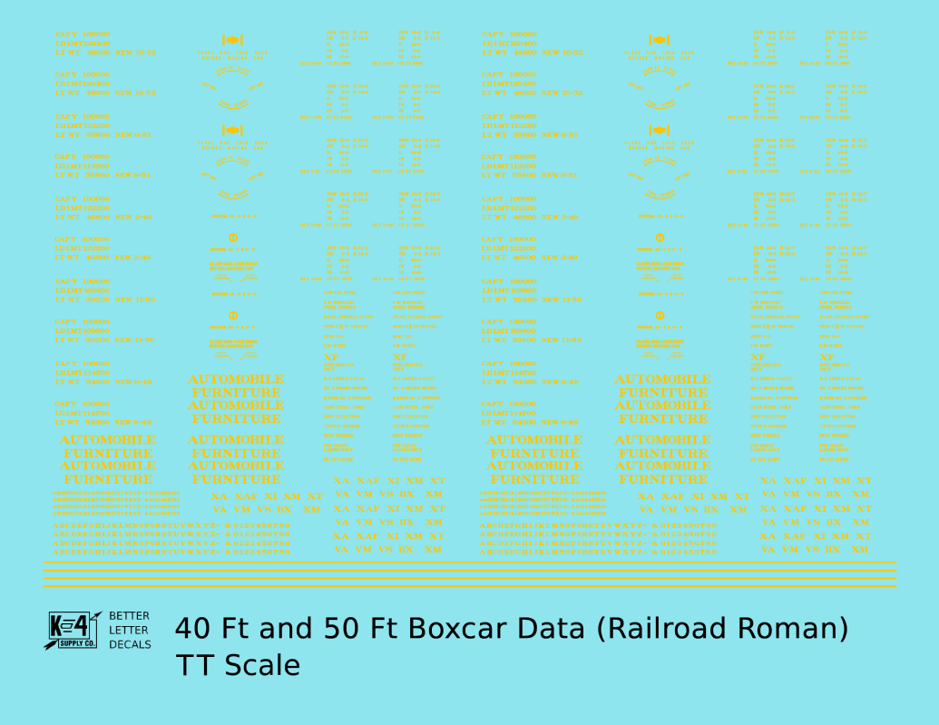 40 To 50 Ft Boxcar Roman Font Dimensional Data Set