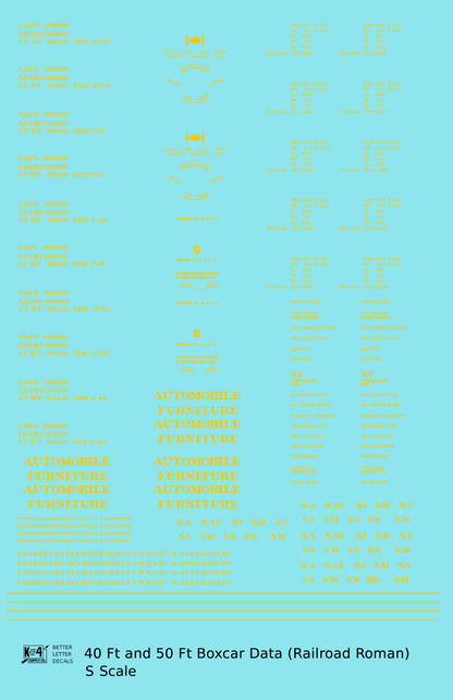 40 To 50 Ft Boxcar Roman Font Dimensional Data Set