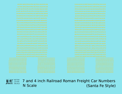 ATSF Santa Fe Style 7 Scale Inch Railroad Roman Freight Car Numbers