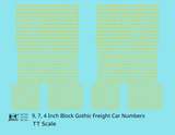 Block Gothic Freight Car Numbers  White 9, 7 and 4 Inch Renumber