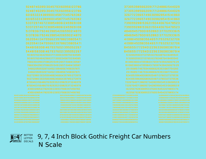 Block Gothic Freight Car Numbers  White 9, 7 and 4 Inch Renumber