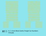 Block Gothic Freight Car Numbers  White 9, 7 and 4 Inch Renumber