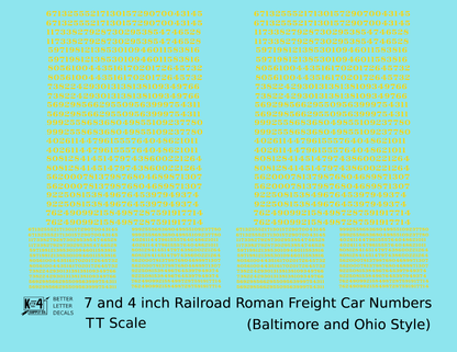 B&O Baltimore and Ohio Style 7 Scale Inch Railroad Roman Freight Car Numbers