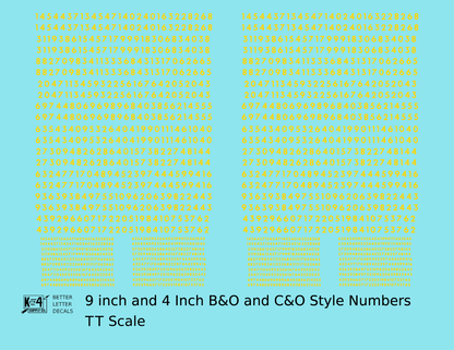 B&O, C&O Baltimore/Chesapeake and Ohio 9 Scale Inch Futura Style Freight Car Numbers