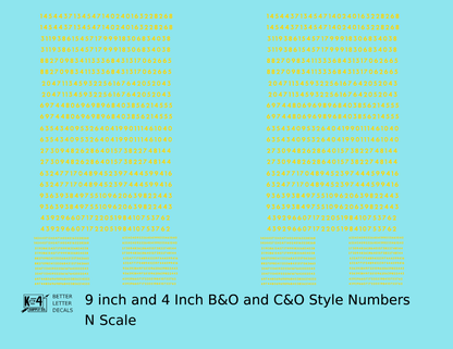 B&O, C&O Baltimore/Chesapeake and Ohio 9 Scale Inch Futura Style Freight Car Numbers