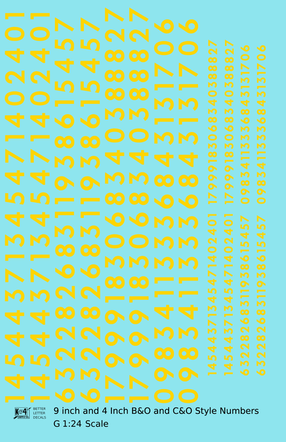 B&O, C&O Baltimore/Chesapeake and Ohio 9 Scale Inch Futura Style Freight Car Numbers