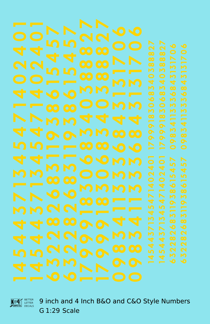 B&O, C&O Baltimore/Chesapeake and Ohio 9 Scale Inch Futura Style Freight Car Numbers