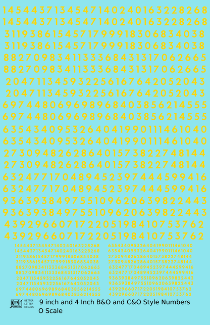 B&O, C&O Baltimore/Chesapeake and Ohio 9 Scale Inch Futura Style Freight Car Numbers