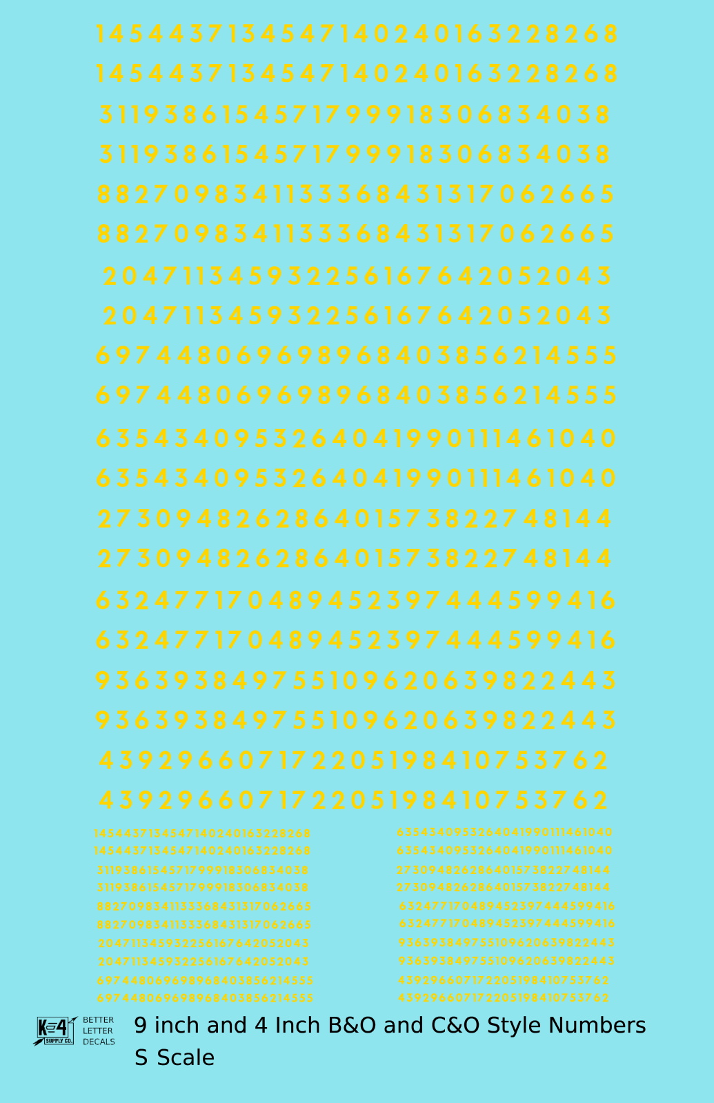 B&O, C&O Baltimore/Chesapeake and Ohio 9 Scale Inch Futura Style Freight Car Numbers