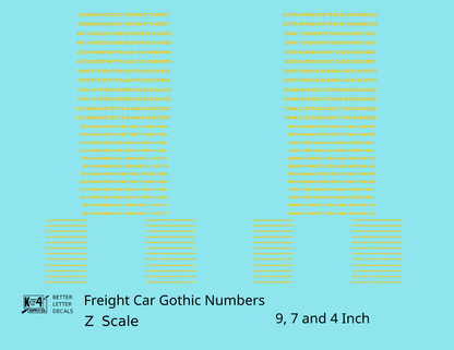 Freight Car Gothic Numbers  White 9, 7 and 4 Inch Renumber