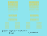 Freight Car Gothic Numbers  White 9, 7 and 4 Inch Renumber