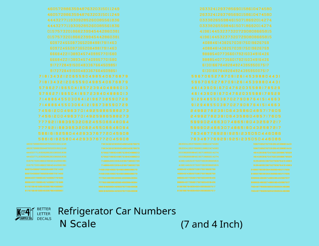 Reefer/Refrigerator Car Style Numbers  White 7 and 4 Inch Renumber