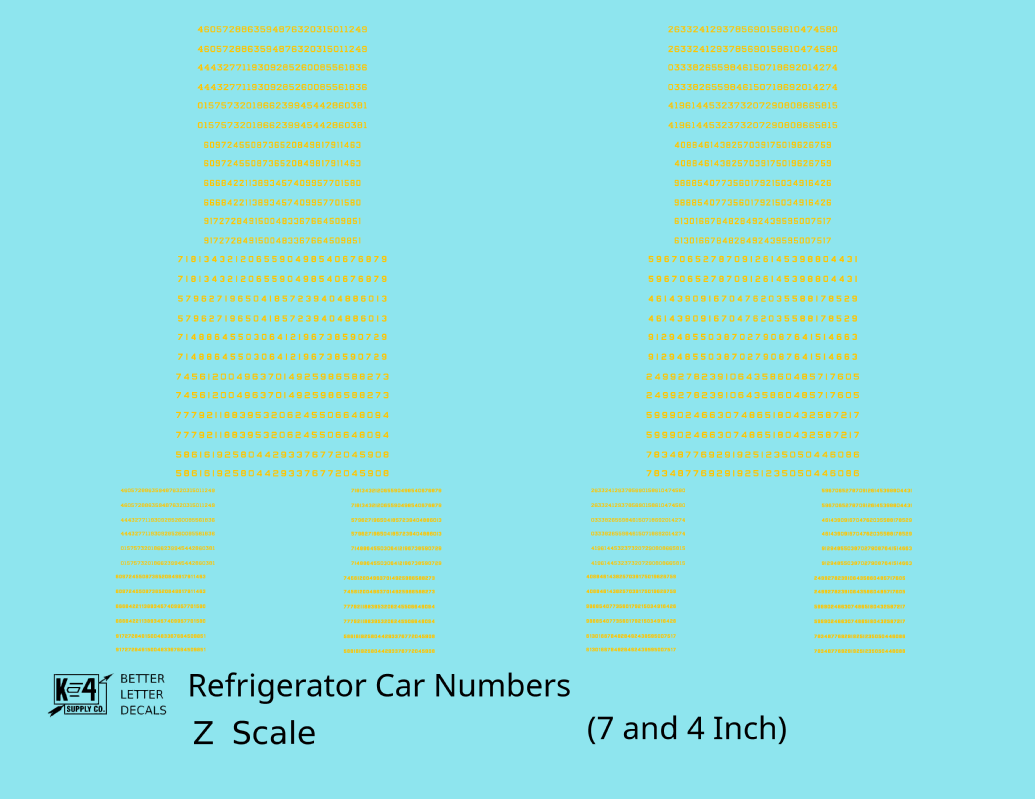Reefer/Refrigerator Car Style Numbers  White 7 and 4 Inch Renumber