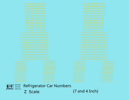 Reefer/Refrigerator Car Style Numbers  White 7 and 4 Inch Renumber