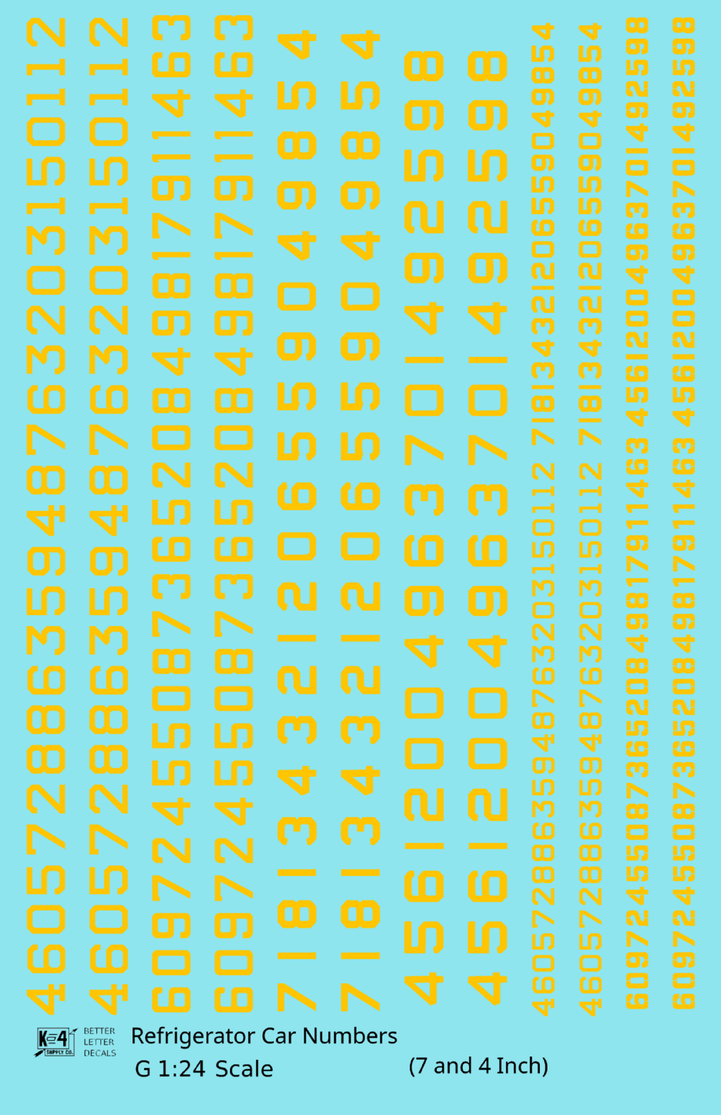 Reefer/Refrigerator Car Style Numbers  White 7 and 4 Inch Renumber