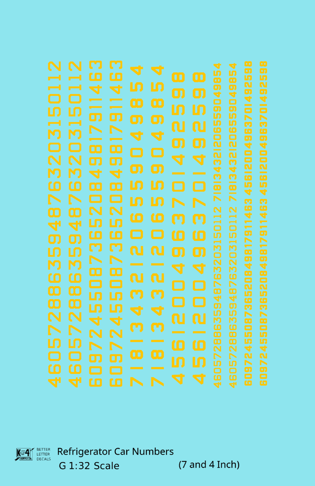 Reefer/Refrigerator Car Style Numbers  White 7 and 4 Inch Renumber