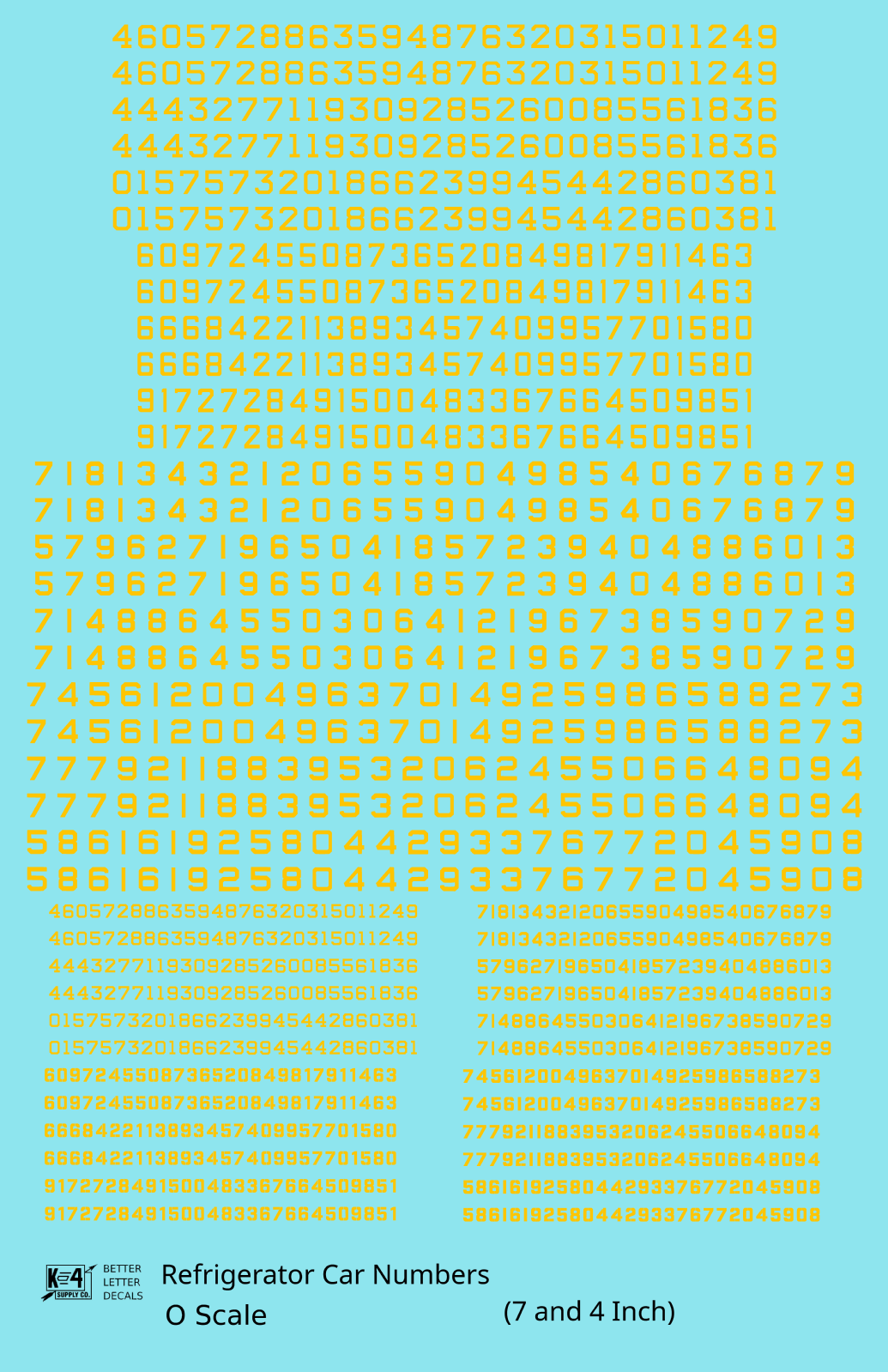 Reefer/Refrigerator Car Style Numbers  White 7 and 4 Inch Renumber
