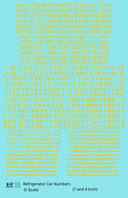 Reefer/Refrigerator Car Style Numbers  White 7 and 4 Inch Renumber