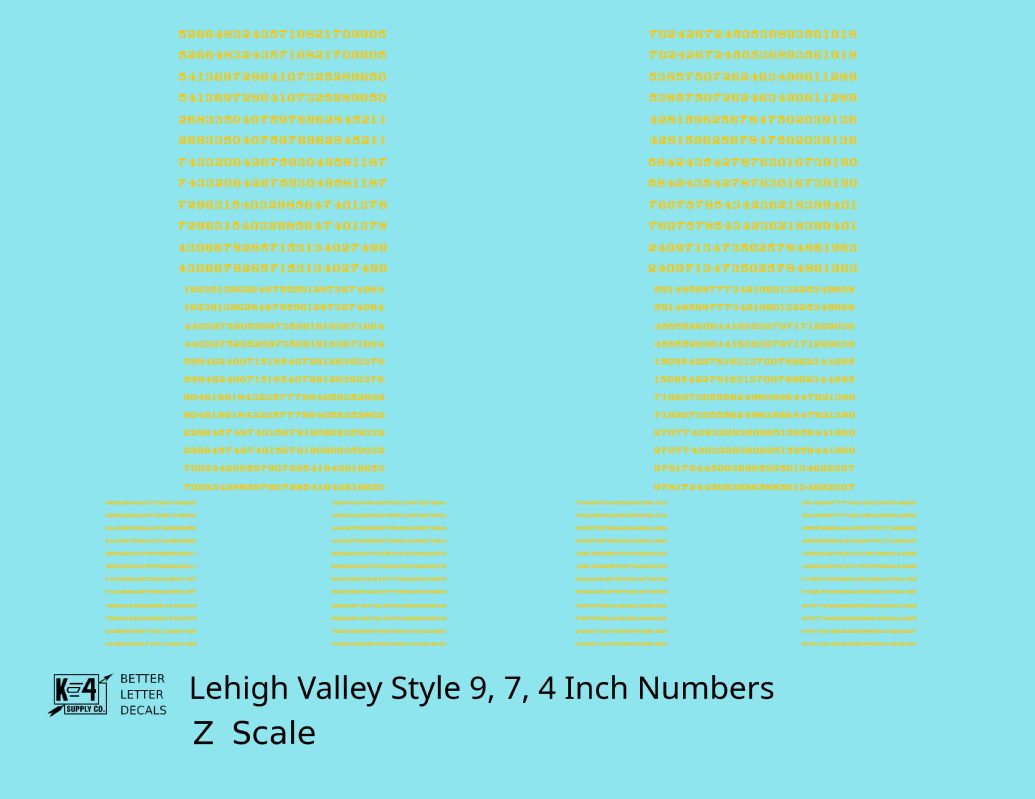 Lehigh Valley Freight Car Numbers  White 9, 7 and 4 Inch Renumber