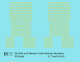 N&W Style Railroad Roman Freight Car Numbers  White 9, 7 and 4 Inch Renumber