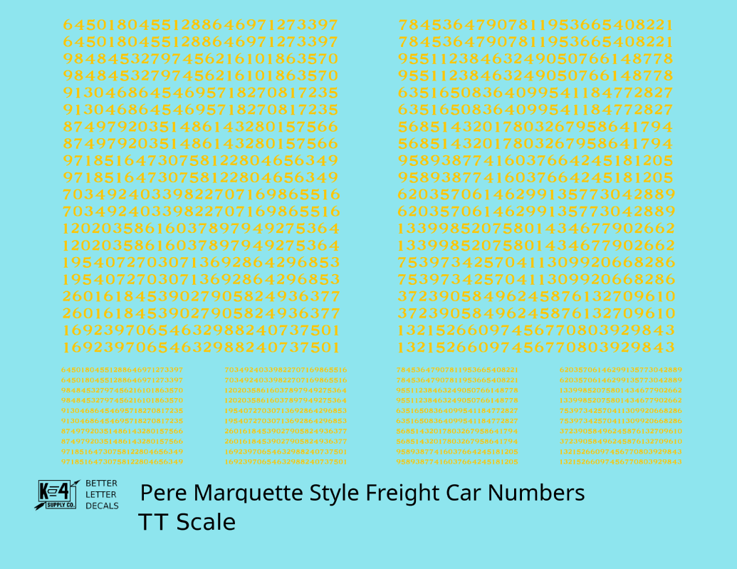 Pere Marquette Style Numbers  White 9 and 4 Inch Renumber