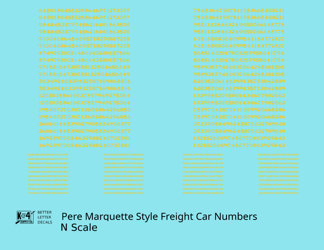 Pere Marquette Style Numbers  White 9 and 4 Inch Renumber