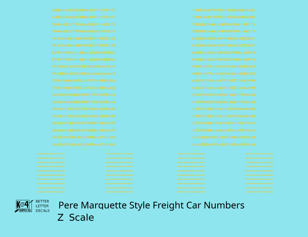 Pere Marquette Style Numbers  White 9 and 4 Inch Renumber