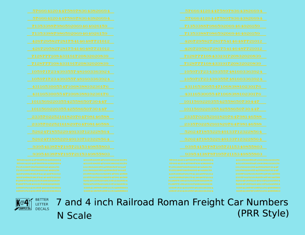 PRR Pennsylvania Style 7 Scale Inch Railroad Roman Freight Car Numbers