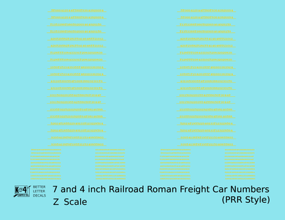 PRR Pennsylvania Style 7 Scale Inch Railroad Roman Freight Car Numbers