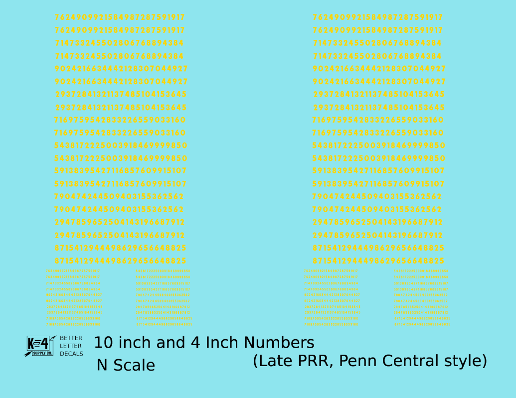 Late PRR Pennsylvania/Penn Central 10 Scale Inch Gothic Freight Car Numbers