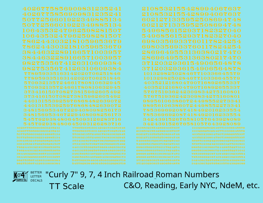Reading, NYC, C&O, NdeM Freight Car Numbers  White 9, 7 and 4 Inch Renumber