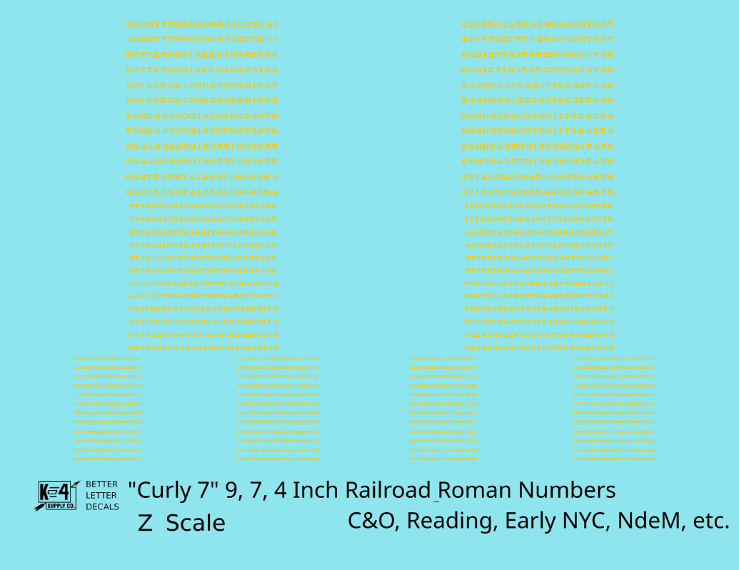 Reading, NYC, C&O, NdeM Freight Car Numbers  White 9, 7 and 4 Inch Renumber