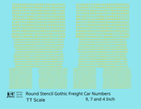 Round Stencil Gothic Freight Car Numbers  White 9, 7 and 4 Inch Renumber