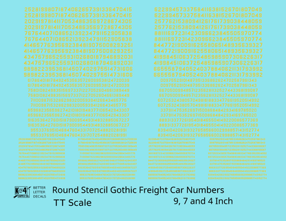 Round Stencil Gothic Freight Car Numbers  White 9, 7 and 4 Inch Renumber