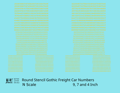Round Stencil Gothic Freight Car Numbers  White 9, 7 and 4 Inch Renumber