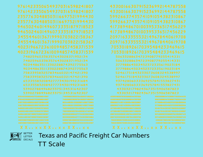 Texas and Pacific Style Numbers  White 10, 7 and 4 Inch Renumber
