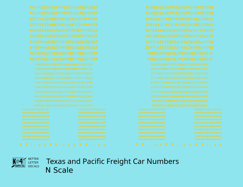 Texas and Pacific Style Numbers  White 10, 7 and 4 Inch Renumber