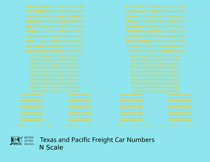 Texas and Pacific Style Numbers  White 10, 7 and 4 Inch Renumber