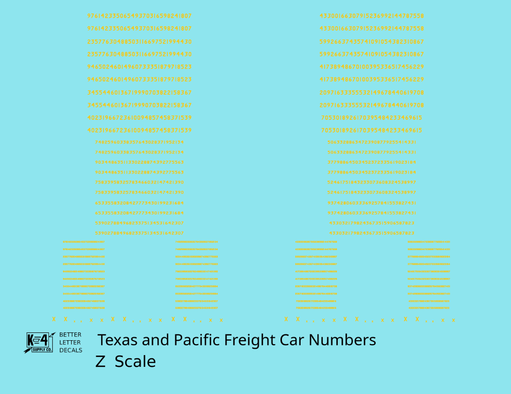 Texas and Pacific Style Numbers  White 10, 7 and 4 Inch Renumber