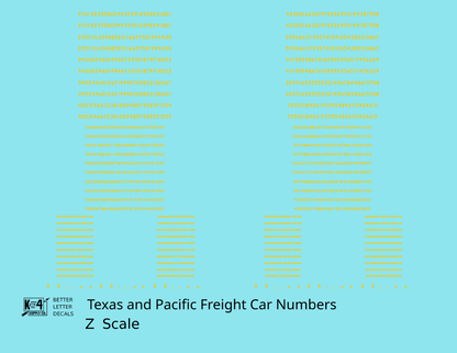 Texas and Pacific Style Numbers  White 10, 7 and 4 Inch Renumber