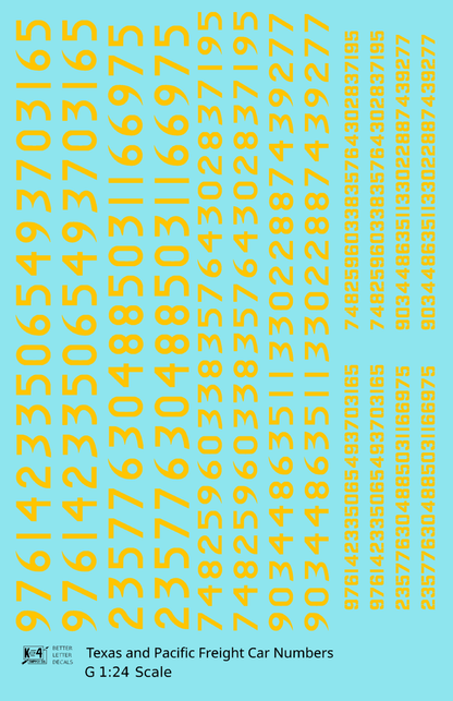 Texas and Pacific Style Numbers  White 10, 7 and 4 Inch Renumber